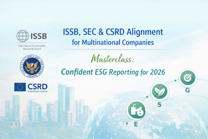 give me an image for linkedin banner-- newsletter-- ISSB , SEC , CSRD alignment for multinational companies: Masterclass: Confident ESG Reporting for 2026